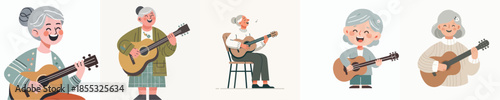 Vector Illustration of a Elderly Women Playing Guitar