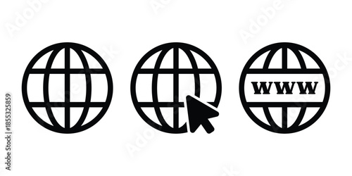 Globe Internet Icon Set. World Wide Web and Online Symbol