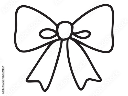 Black outline of decorative bow isolated on white background, illustration. concept of icon, festive decoration, celebration adornment, gift wrapping, holiday decor