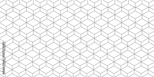 Line grid of hexagons black and white seamless pattern. Raster