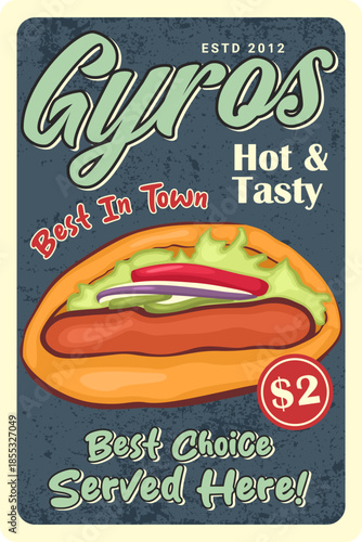 Retro Fast Food Poster Hot Dog and Gyros Advertisement