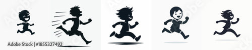 Silhouette of a Cute Boy Running Vector Illustration