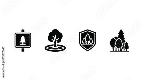 Collection of simple, modern icons representing nature and forestry.