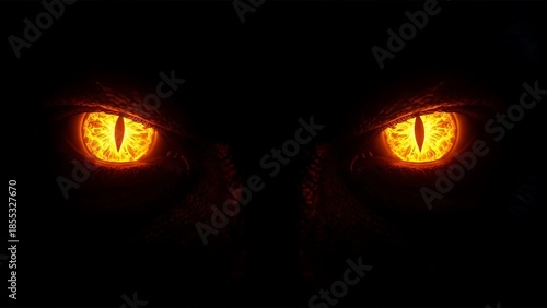 Glowing Fiery Monster Eyes Staring from Dark Darkness. Generative Ai