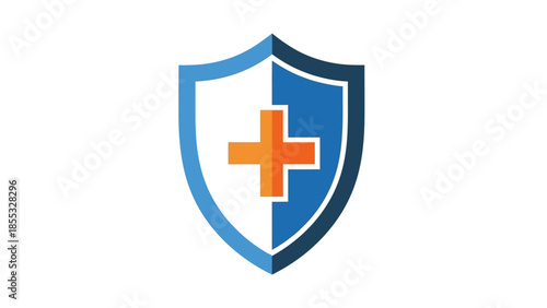 Modern medical shield with cross symbol in flat design