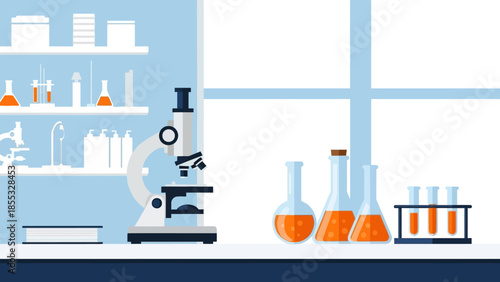 Modern laboratory scene with scientific equipment in flat design