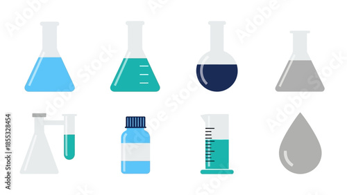 Colorful collection of laboratory glassware for chemistry and science