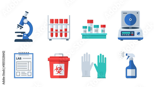 Essential laboratory equipment icons for scientific research and