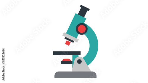 Minimalist flat design microscope icon for science and education