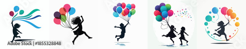 A Cheerful Child Playing with Balloons Vector Illustration