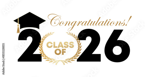 Congratulations 2026 class off education. For class or graduation logo, graduating class of 2026. Vector illustration eps