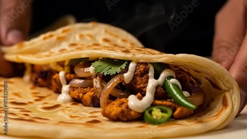Delicious Spicy Chicken Wrap A Flavorful Street Food Delight for Festive Gatherings and Quick Meals, Freshly Prepared and Ready to Enjoy