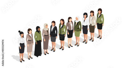 Diverse businesswomen in isometric style: teamwork and inclusion in the workplace