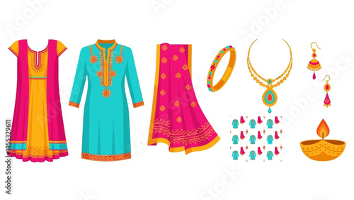 Traditional festive attire and accessories for indian celebration