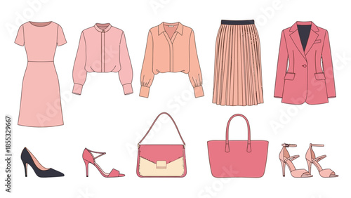 Elegant women's fashion wardrobe essentials with chic accessories