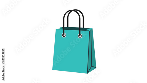 Turquoise shopping bag icon with black handles on white background