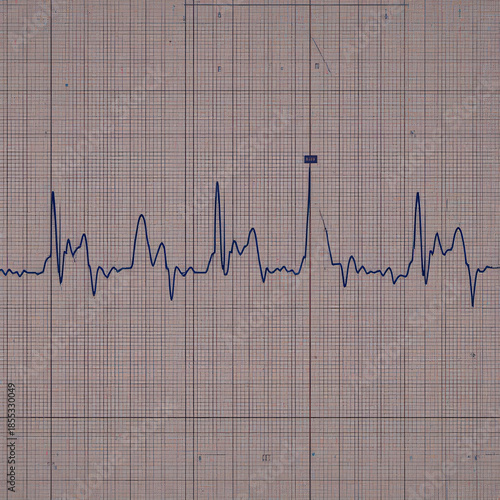 Electrocardiogram EKG Heartbeat Line Graph on Vintage Grid Paper