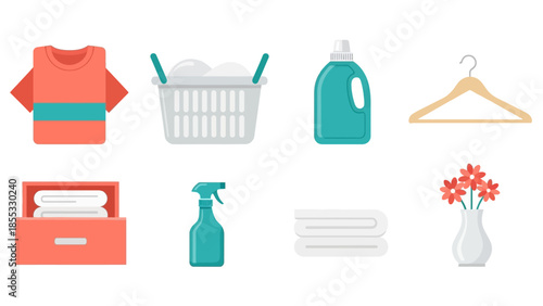 Laundry essentials collection: clean and organized household items illustration