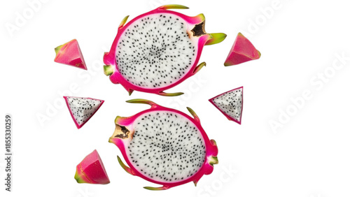 Sliced Dragon Fruit Arrangement on Transparent Background