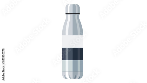 Sleek reusable water bottle in minimalist flat design on white background
