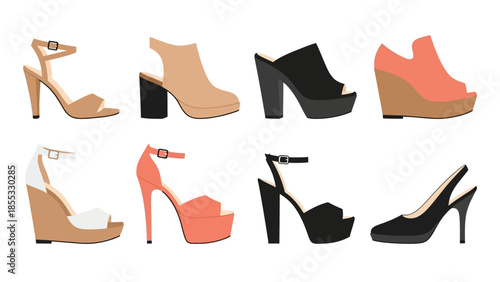 Trendy high heel shoes collection: diverse styles and colors for modern fashion