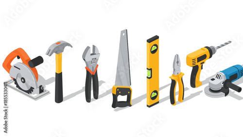 Essential isometric tools for construction and diy projects