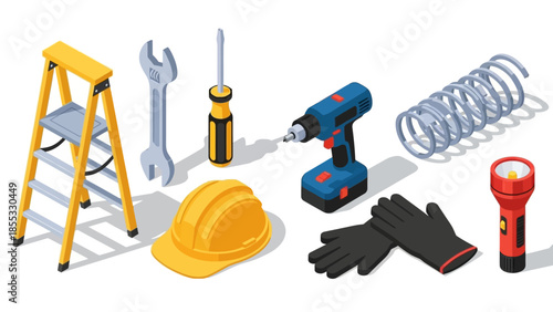 Essential home improvement tools isometric set for diy projects