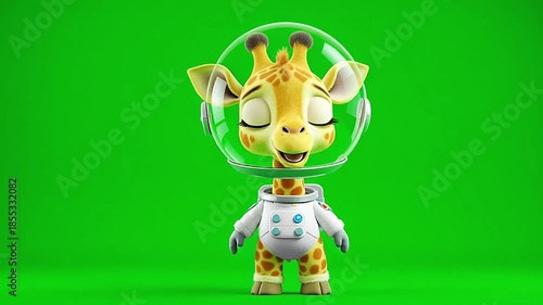 Wallpaper Mural A cartoon giraffe in a space suit stands against a green screen background Torontodigital.ca