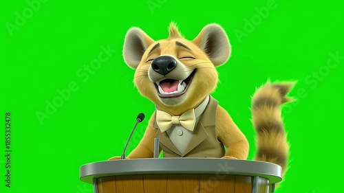 Wallpaper Mural A cartoon dog stands at a podium wearing a bow tie with a green screen background Torontodigital.ca