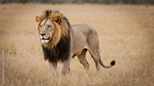 The king of the savannah the lion rests at sunset