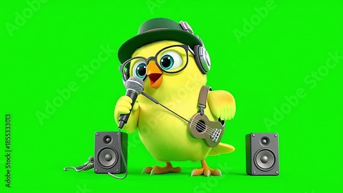 Wallpaper Mural A cartoon chick wearing headphones sings into a microphone in front of speakers on a green screen background Torontodigital.ca
