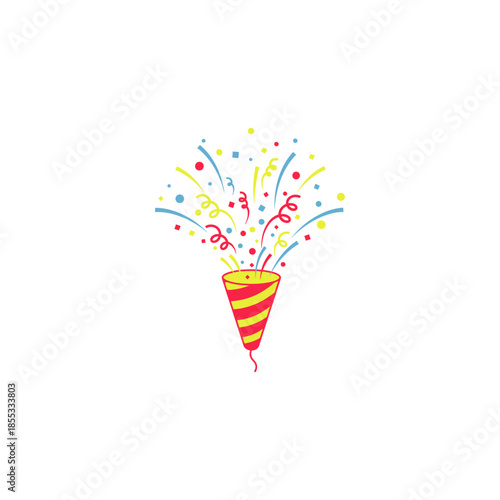 Party popper exploding confetti icon flat vector design.