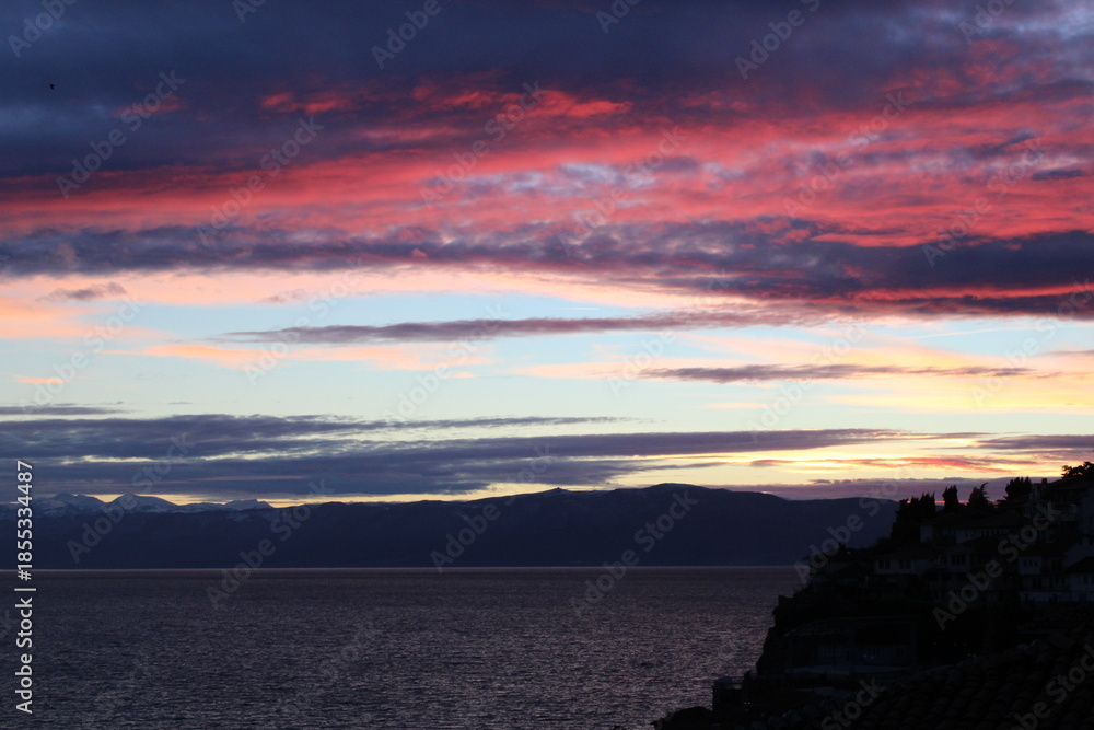 Obraz premium Sunset over Ohrid lake