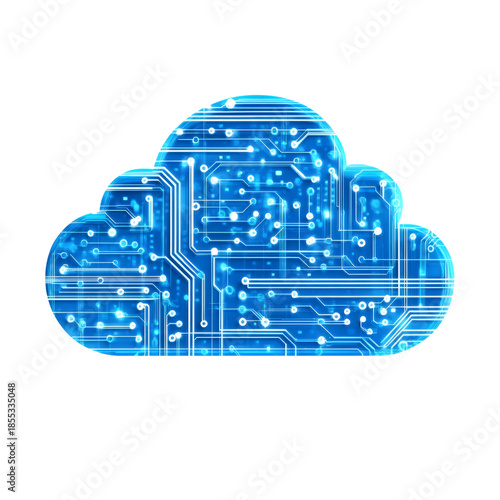 Glowing blue cloud computing circuit board for tech and innovation concepts