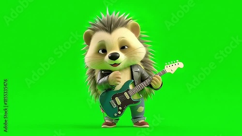 Wallpaper Mural Cute cartoon hedgehog rocking out on an electric guitar with a cool leather jacket and jeans, ready to perform on a green screen Torontodigital.ca
