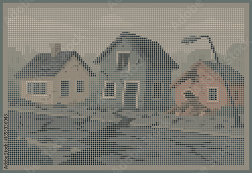 Earthquake Disaster Aftermath with Cracked Road and Damaged House