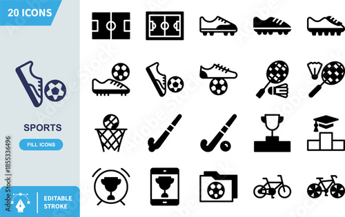 Sports icon design featuring a stylized soccer cleat shoe alongside a small football representing athletic competition and outdoor games concept art