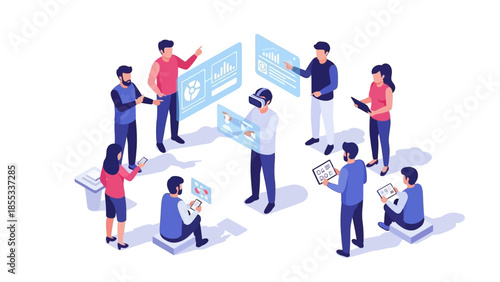 Collaborative teamwork in isometric virtual reality environment with digital metrics