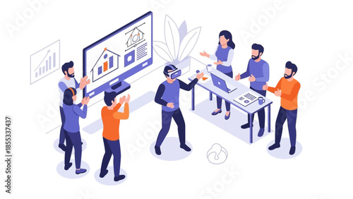 Team collaboration in modern office with virtual reality technology
