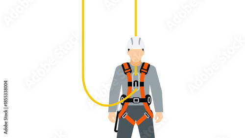 Safety worker harnessed for construction in minimalist flat style