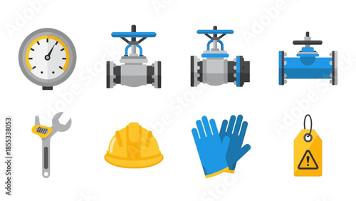 Industrial safety equipment and tools collection with flat design elements
