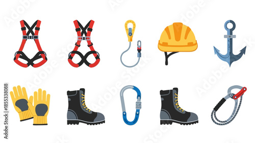 Essential climbing and safety gear icons for outdoor adventures