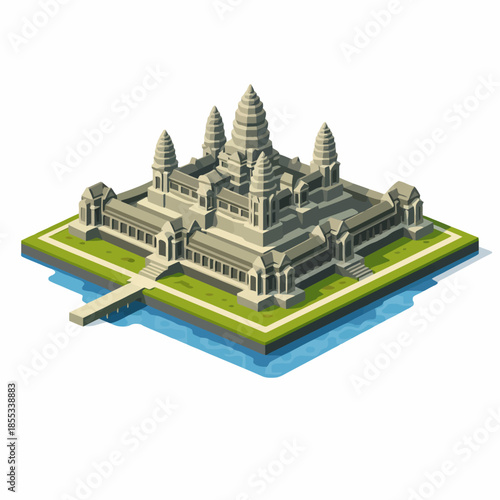 Templo de Angkor Wat en perspectiva isométrica