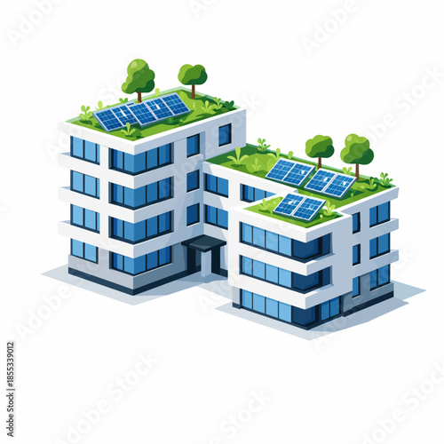 Edificio moderno y ecológico isométrico