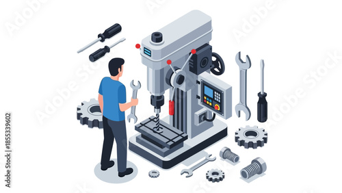 Industrial worker operating heavy machinery in a workshop setting