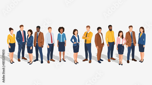 Diverse group of business professionals in modern isometric style