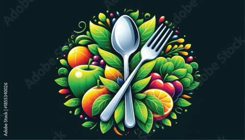 Healthy Eating Concept with Fruits Vegetables and Cutlery.