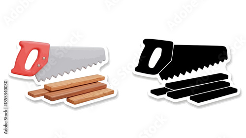 3d render of hand saw and wooden planks with silhouette contrast