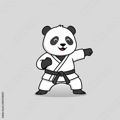 Cute Panda Bear Practicing Karate Martial Arts.