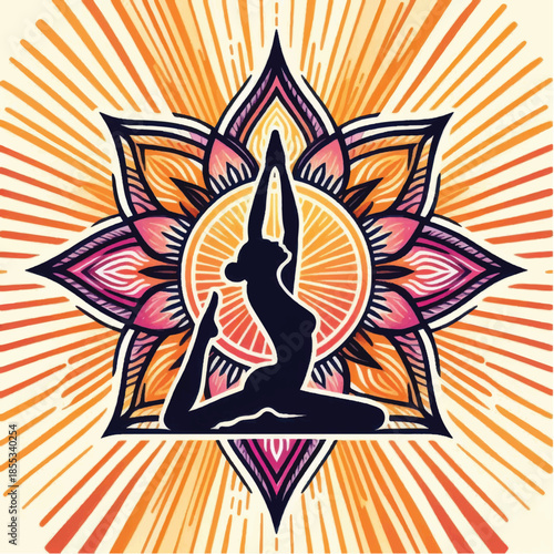 Silhouette of a woman practicing yoga in a graceful and balanced pose.